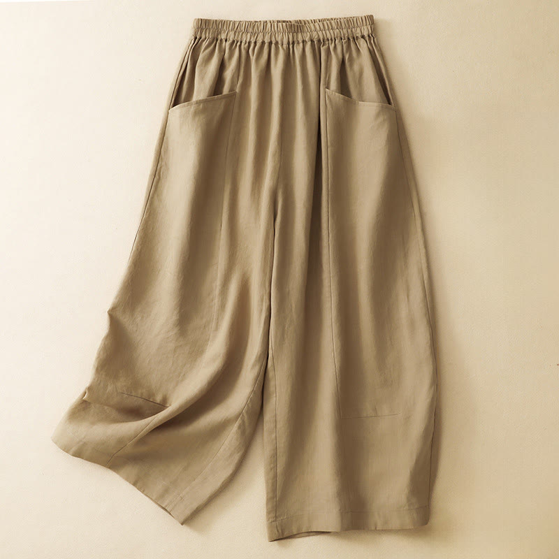 Nimara Ritual Summer Casual Solid Elastic Waist Cropped Pants Women's Wide Leg Pants With Pockets