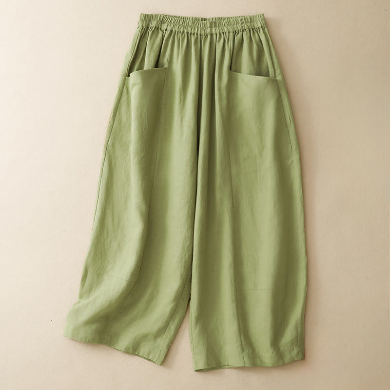 Nimara Ritual Summer Casual Solid Elastic Waist Cropped Pants Women's Wide Leg Pants With Pockets