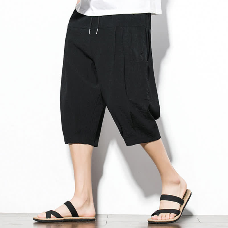 Nimara Ritual Summer Casual Minimalist Drawstring Solid Men's Cropped Pants With Pocket