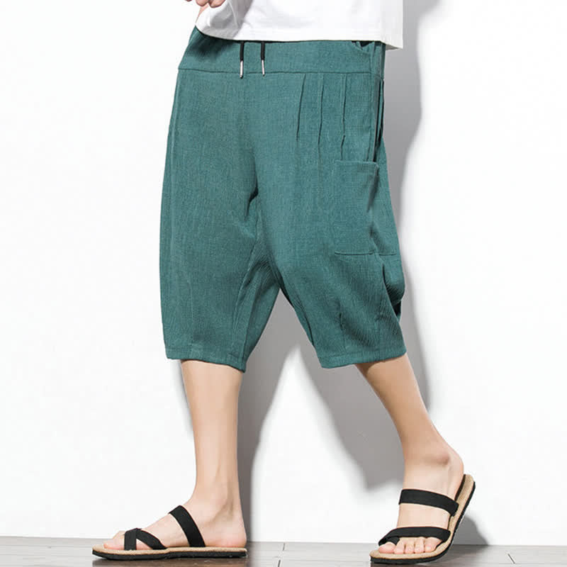 Nimara Ritual Summer Casual Minimalist Drawstring Solid Men's Cropped Pants With Pocket