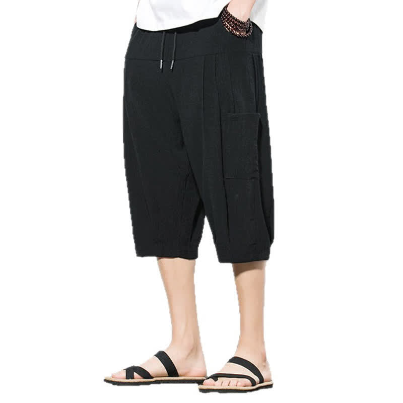 Nimara Ritual Summer Casual Minimalist Drawstring Solid Men's Cropped Pants With Pocket