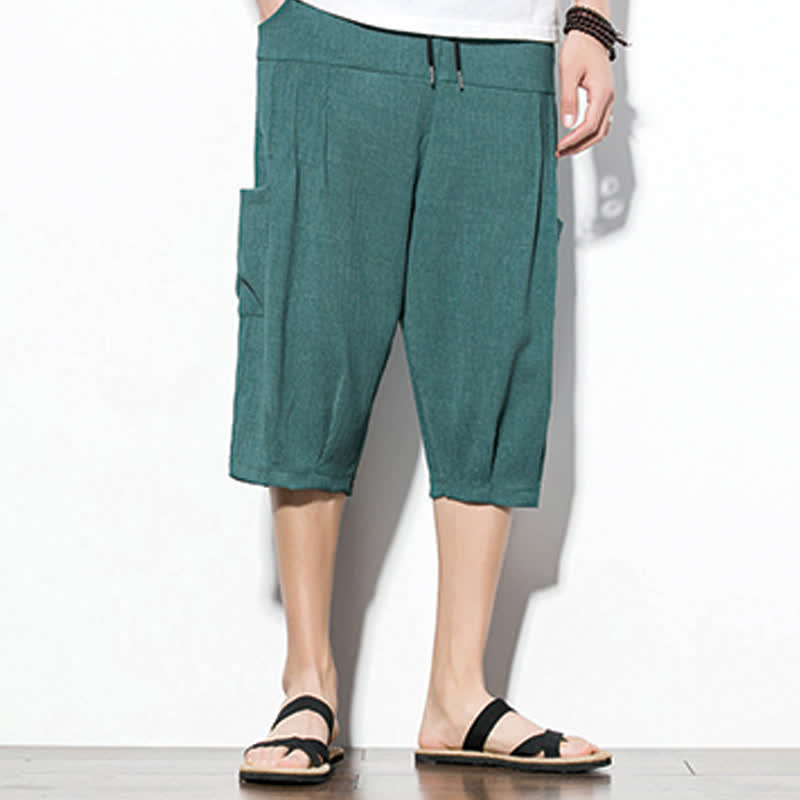 Nimara Ritual Summer Casual Minimalist Drawstring Solid Men's Cropped Pants With Pocket