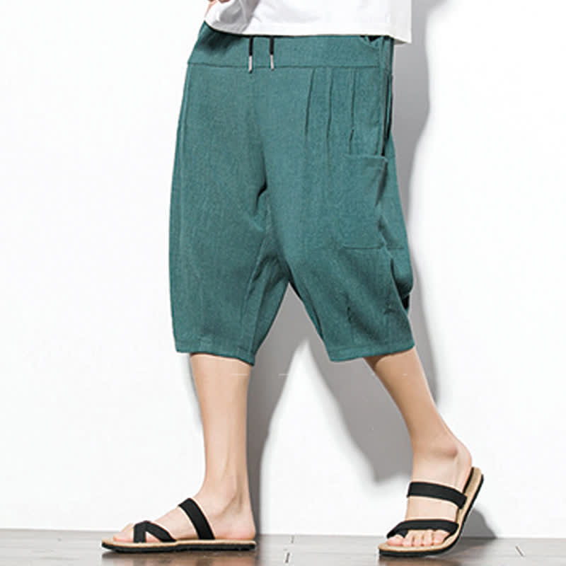 Nimara Ritual Summer Casual Minimalist Drawstring Solid Men's Cropped Pants With Pocket