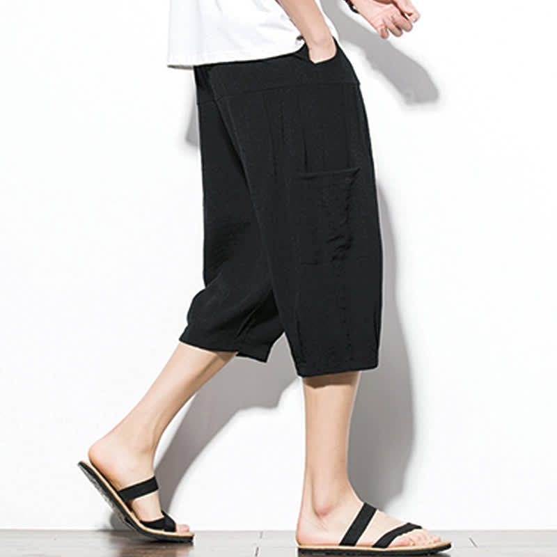 Nimara Ritual Summer Casual Minimalist Drawstring Solid Men's Cropped Pants With Pocket