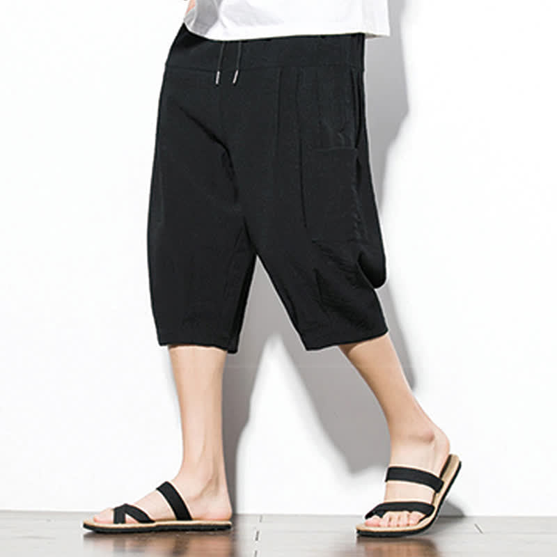 Nimara Ritual Summer Casual Minimalist Drawstring Solid Men's Cropped Pants With Pocket