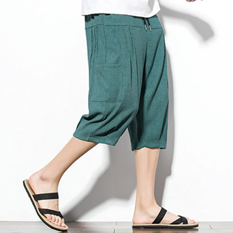 Nimara Ritual Summer Casual Minimalist Drawstring Solid Men's Cropped Pants With Pocket