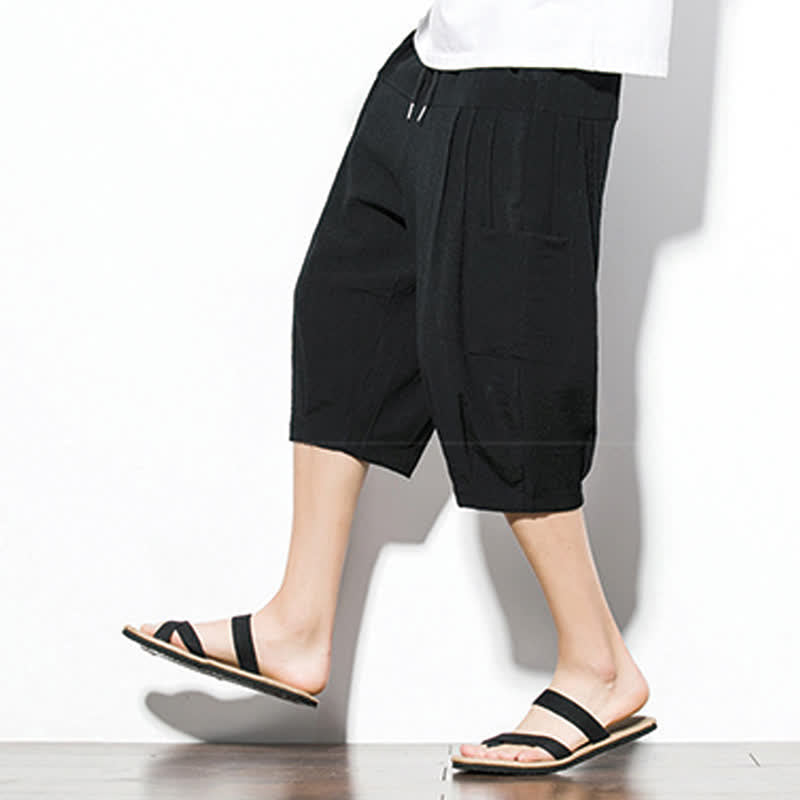 Nimara Ritual Summer Casual Minimalist Drawstring Solid Men's Cropped Pants With Pocket