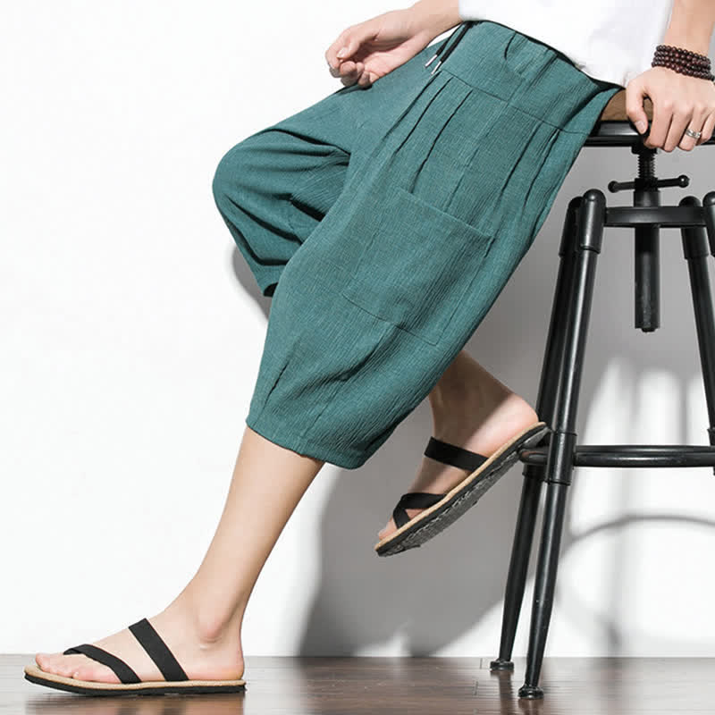 Nimara Ritual Summer Casual Minimalist Drawstring Solid Men's Cropped Pants With Pocket