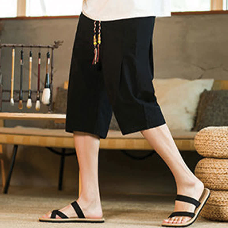 Nimara Ritual Summer Casual Minimalist Drawstring Solid Men's Cropped Pants With Pocket