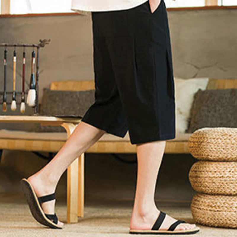 Nimara Ritual Summer Casual Minimalist Drawstring Solid Men's Cropped Pants With Pocket