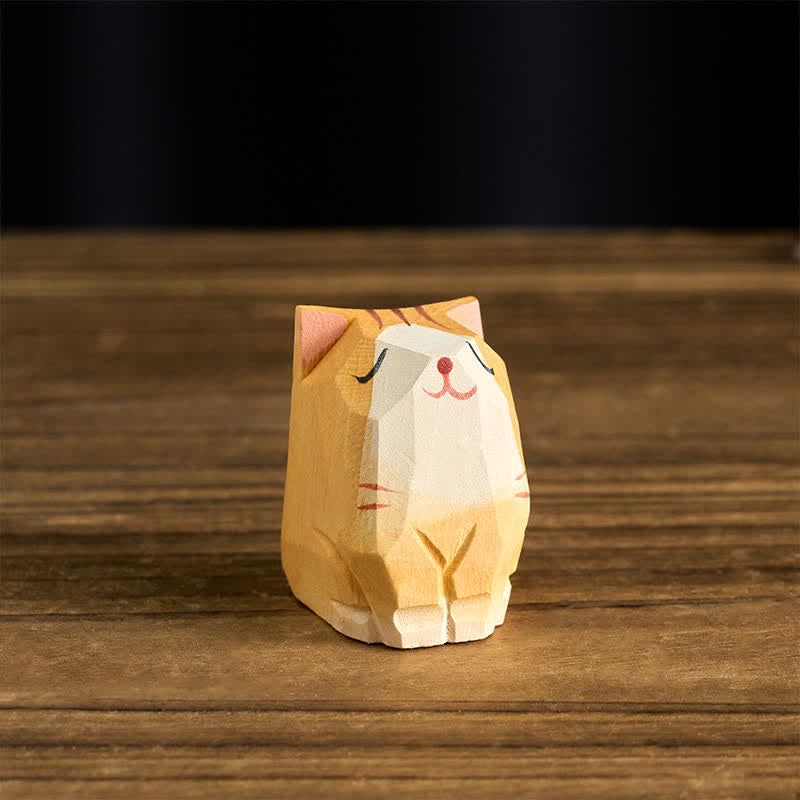 Nimara Ritual Natural Texture Wood Orange Cat Hand-Carved Cute Animal Decor