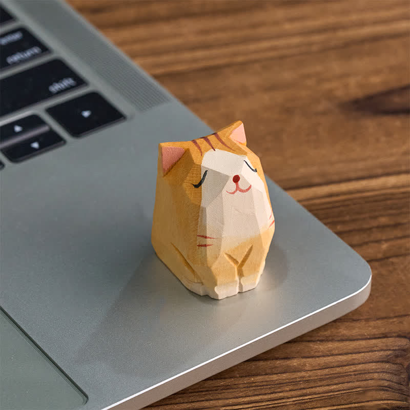 Nimara Ritual Natural Texture Wood Orange Cat Hand-Carved Cute Animal Decor