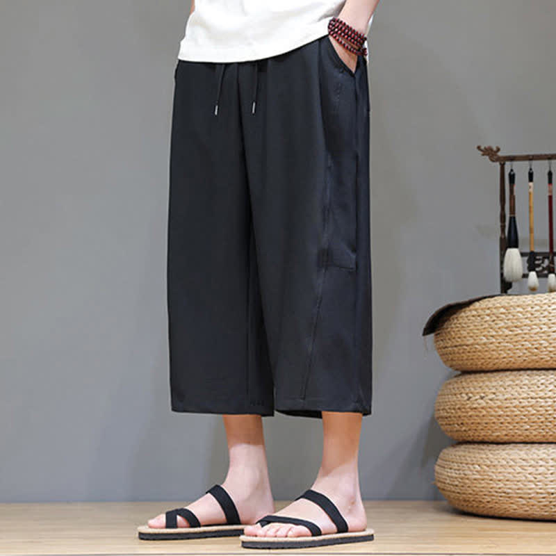 Nimara Ritual Summer Casual Minimalist Drawstring Solid Men's Cropped Pants With Pocket