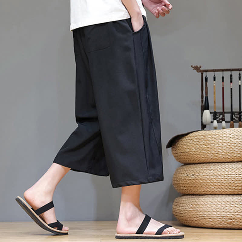 Nimara Ritual Summer Casual Minimalist Drawstring Solid Men's Cropped Pants With Pocket