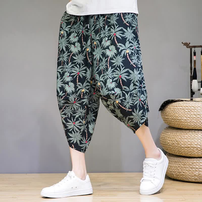 Nimara Ritual Summer Boho Casual Drawstring Floral Capri Pants Men's Harem Pants With Pocket