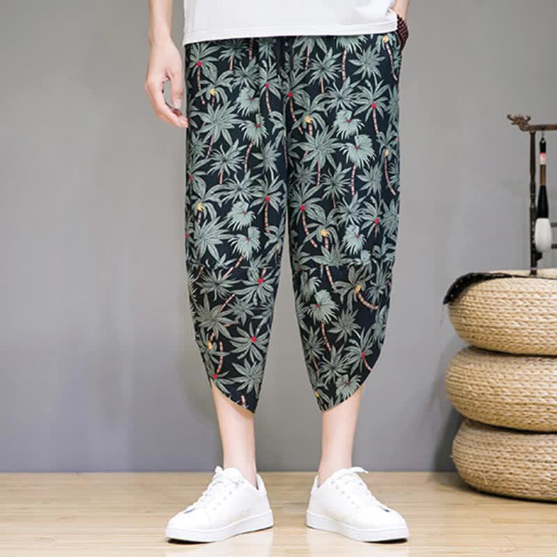 Nimara Ritual Summer Boho Casual Drawstring Floral Capri Pants Men's Harem Pants With Pocket