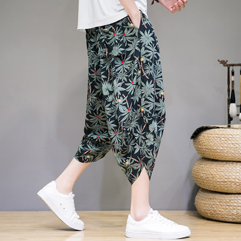Nimara Ritual Summer Boho Casual Drawstring Floral Capri Pants Men's Harem Pants With Pocket