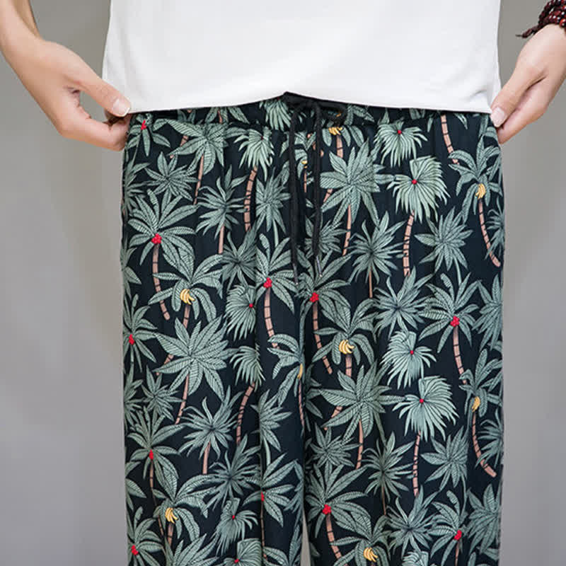 Nimara Ritual Summer Boho Casual Drawstring Floral Capri Pants Men's Harem Pants With Pocket