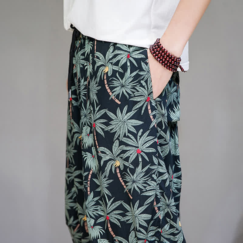 Nimara Ritual Summer Boho Casual Drawstring Floral Capri Pants Men's Harem Pants With Pocket