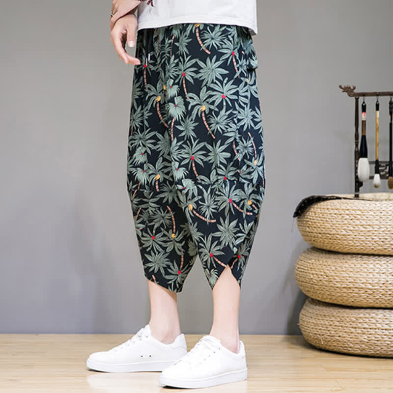 Nimara Ritual Summer Boho Casual Drawstring Floral Capri Pants Men's Harem Pants With Pocket