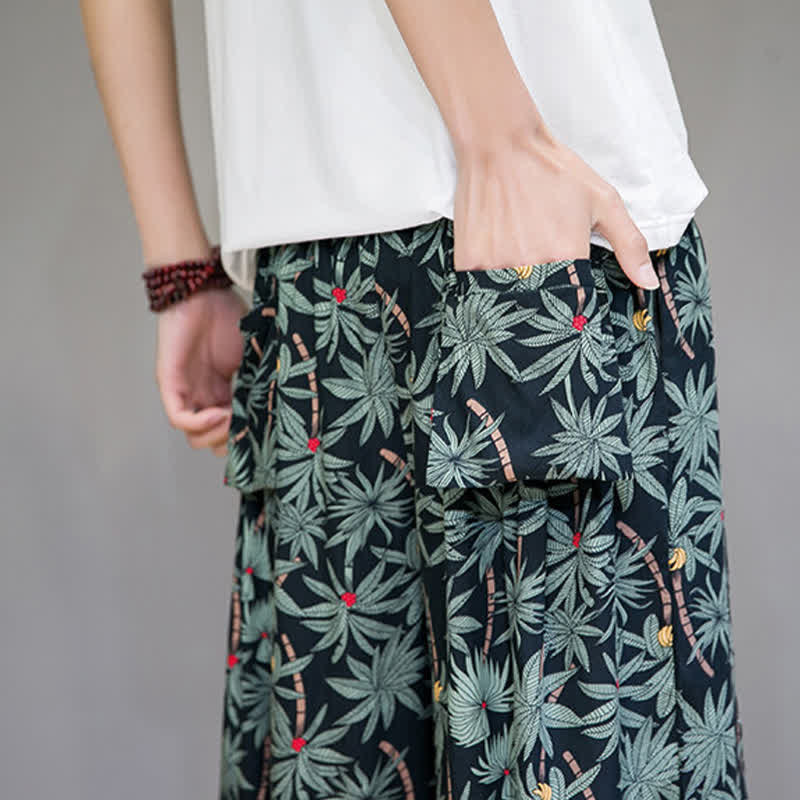 Nimara Ritual Summer Boho Casual Drawstring Floral Capri Pants Men's Harem Pants With Pocket