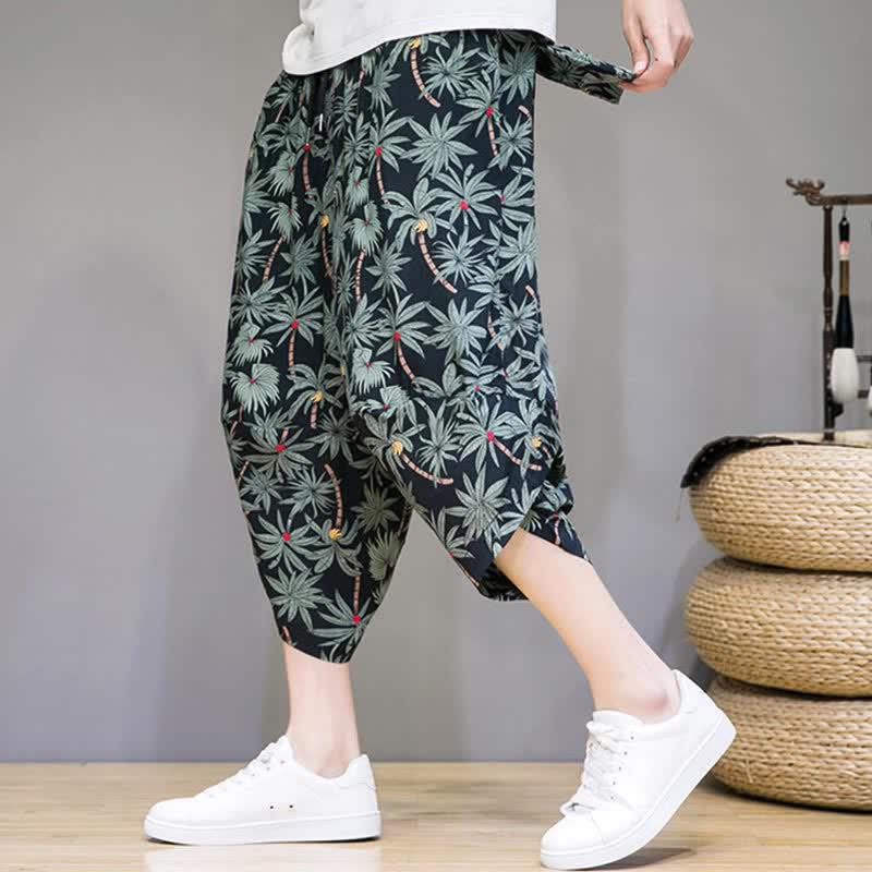 Nimara Ritual Summer Boho Casual Drawstring Floral Capri Pants Men's Harem Pants With Pocket