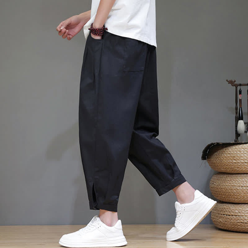 Nimara Ritual Summer Casual Minimalist Drawstring Solid Men's Cropped Pants With Pocket