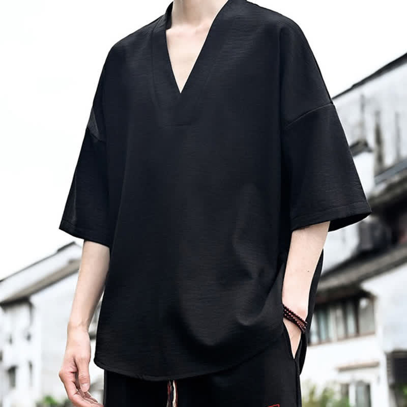 Nimara Ritual Summer Minimalist Casual Side Slit Solid Men's Short Sleeve T-Shirts