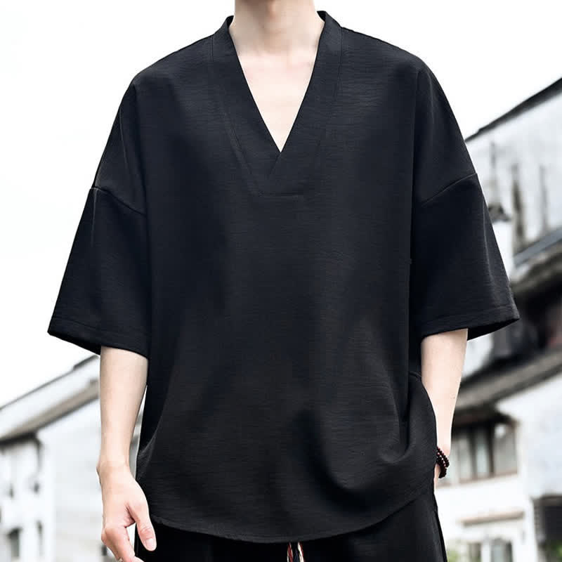 Nimara Ritual Summer Minimalist Casual Side Slit Solid Men's Short Sleeve T-Shirts
