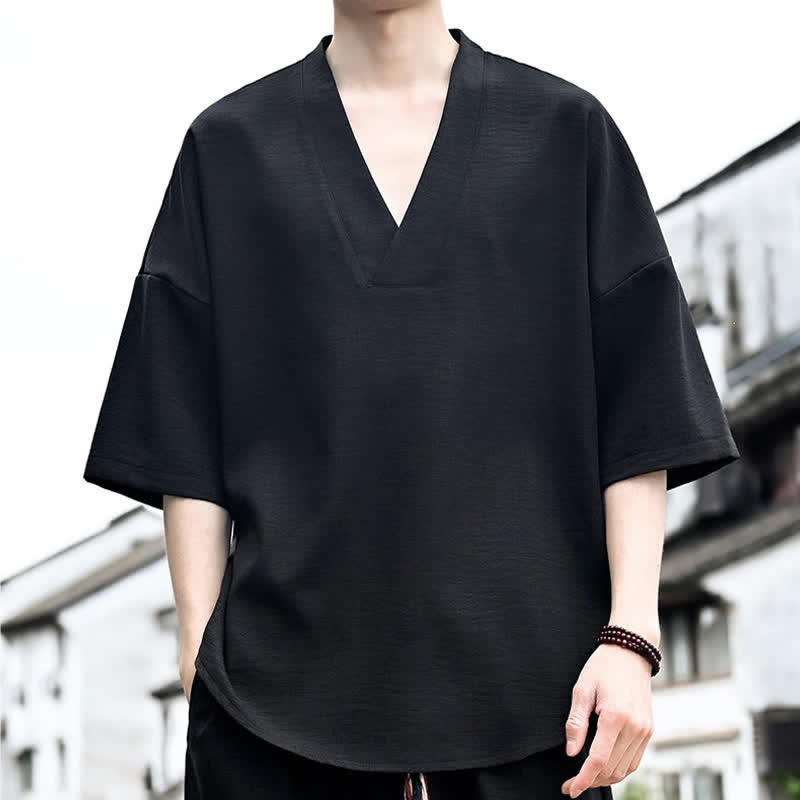 Nimara Ritual Summer Minimalist Casual Side Slit Solid Men's Short Sleeve T-Shirts