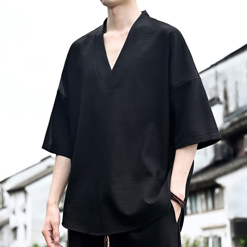 Nimara Ritual Summer Minimalist Casual Side Slit Solid Men's Short Sleeve T-Shirts
