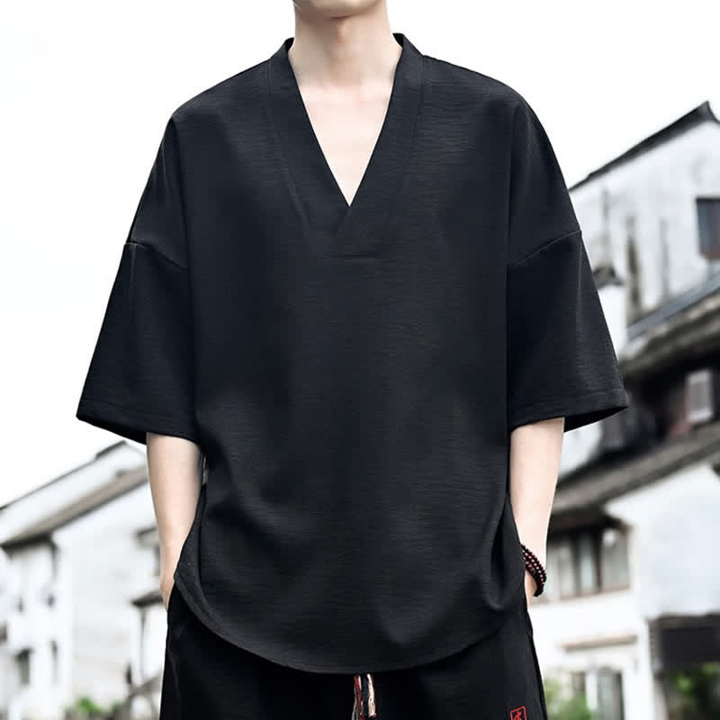 Nimara Ritual Summer Minimalist Casual Side Slit Solid Men's Short Sleeve T-Shirts