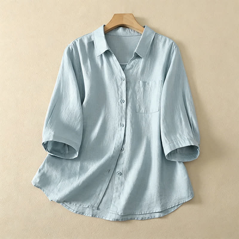 Nimara Ritual Summer Casual Minimalist Button-Up Solid Women's Short Sleeve Shirts With Pocket