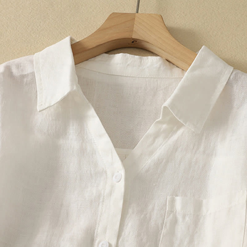 Nimara Ritual Summer Casual Minimalist Button-Up Solid Women's Short Sleeve Shirts With Pocket