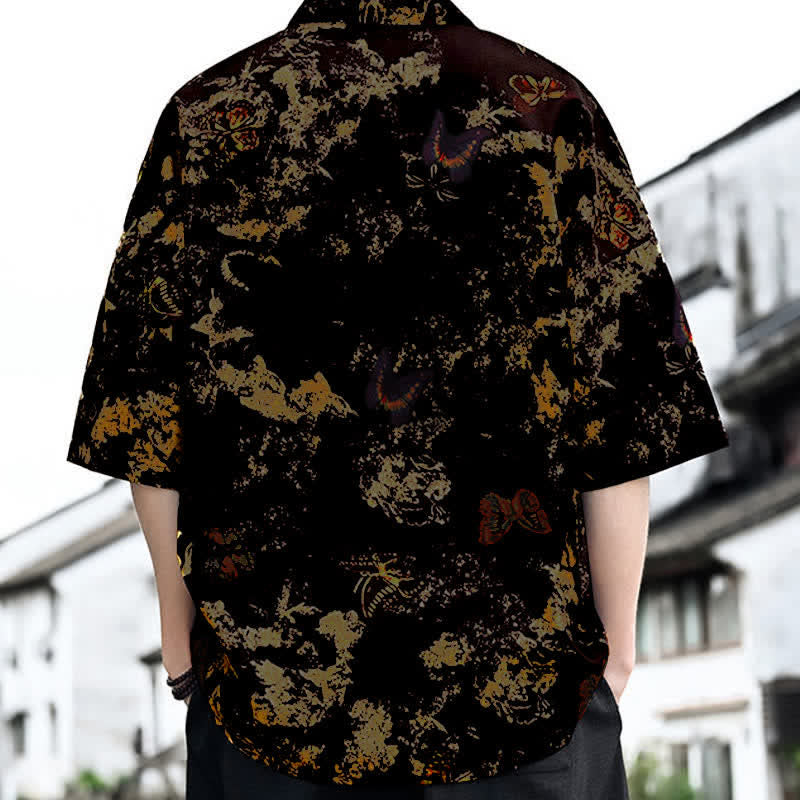 Nimara Ritual Summer Casual Tang Style Floral V-Neck Men's Short Sleeve T-Shirts