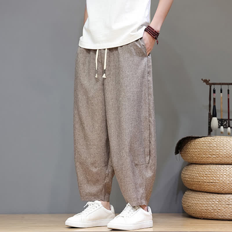 Nimara Ritual Summer Casual Minimalist Drawstring Solid Cropped Pants Men's Tapered Pants With Pockets