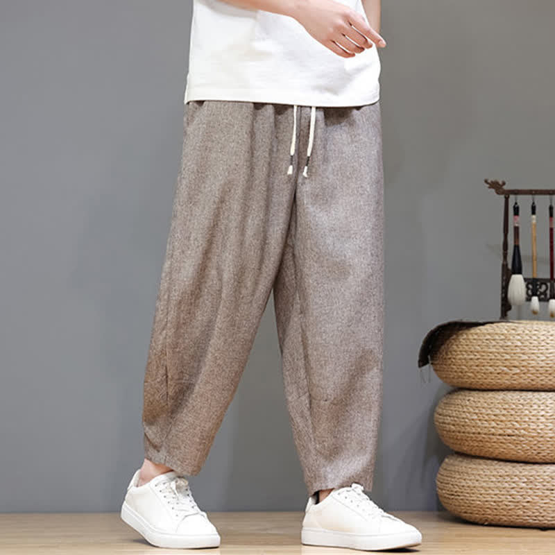 Nimara Ritual Summer Casual Minimalist Drawstring Solid Cropped Pants Men's Tapered Pants With Pockets