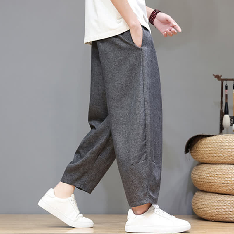 Nimara Ritual Summer Casual Minimalist Drawstring Solid Cropped Pants Men's Tapered Pants With Pockets