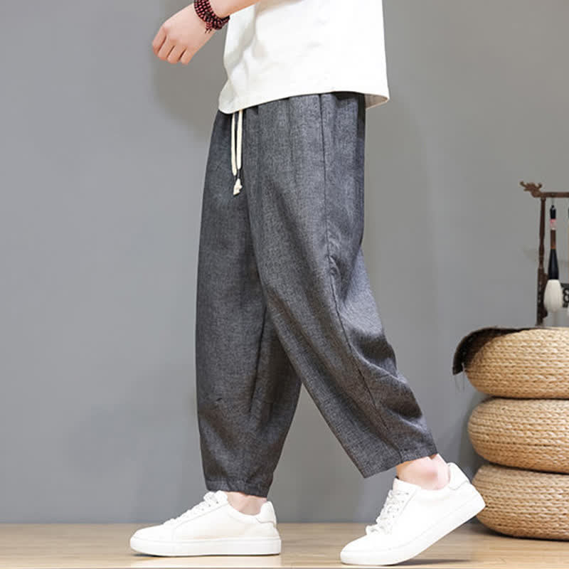 Nimara Ritual Summer Casual Minimalist Drawstring Solid Cropped Pants Men's Tapered Pants With Pockets