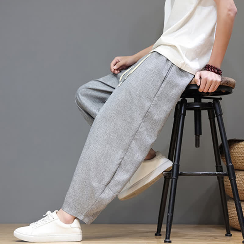 Nimara Ritual Summer Casual Minimalist Drawstring Solid Cropped Pants Men's Tapered Pants With Pockets