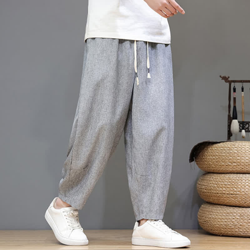 Nimara Ritual Summer Casual Minimalist Drawstring Solid Cropped Pants Men's Tapered Pants With Pockets