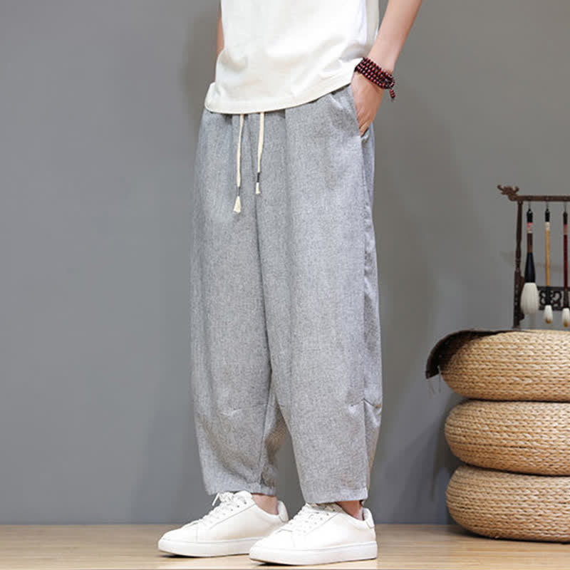 Nimara Ritual Summer Casual Minimalist Drawstring Solid Cropped Pants Men's Tapered Pants With Pockets
