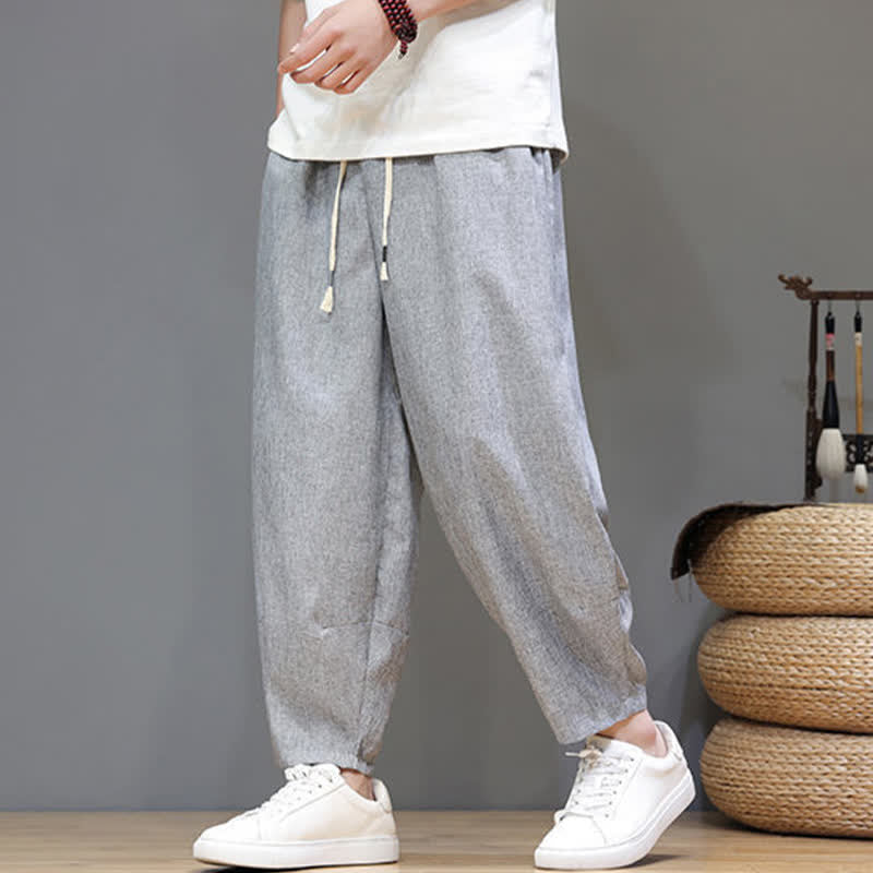 Nimara Ritual Summer Casual Minimalist Drawstring Solid Cropped Pants Men's Tapered Pants With Pockets
