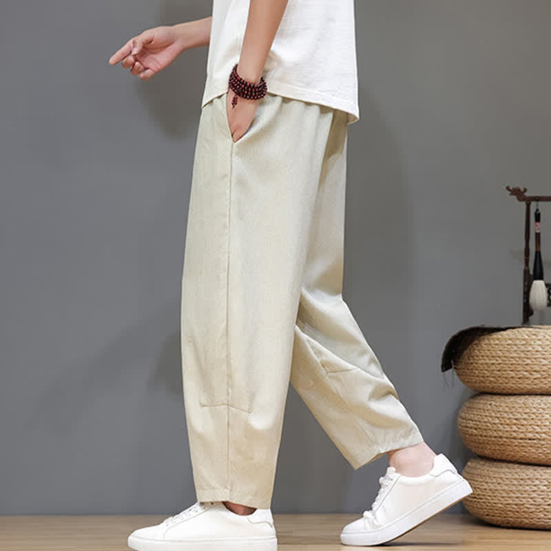 Nimara Ritual Summer Casual Minimalist Drawstring Solid Cropped Pants Men's Tapered Pants With Pockets