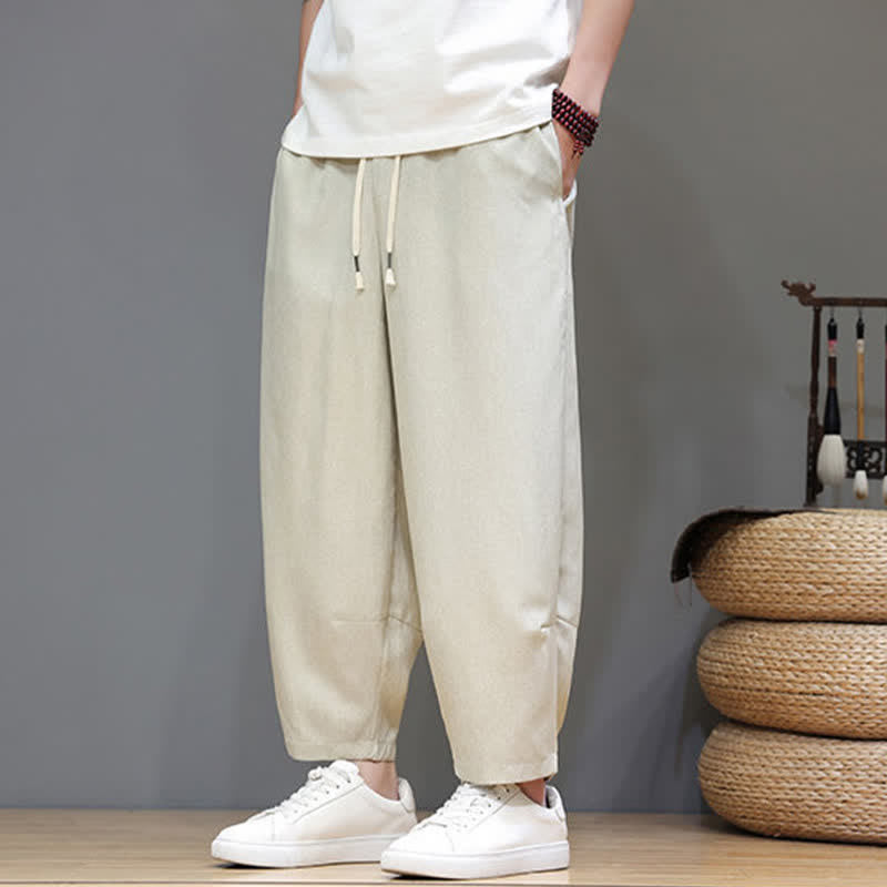 Nimara Ritual Summer Casual Minimalist Drawstring Solid Cropped Pants Men's Tapered Pants With Pockets