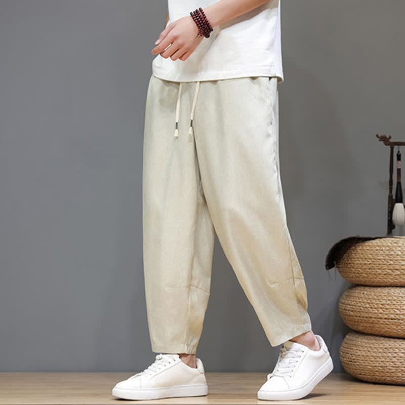 Nimara Ritual Summer Casual Minimalist Drawstring Solid Cropped Pants Men's Tapered Pants With Pockets