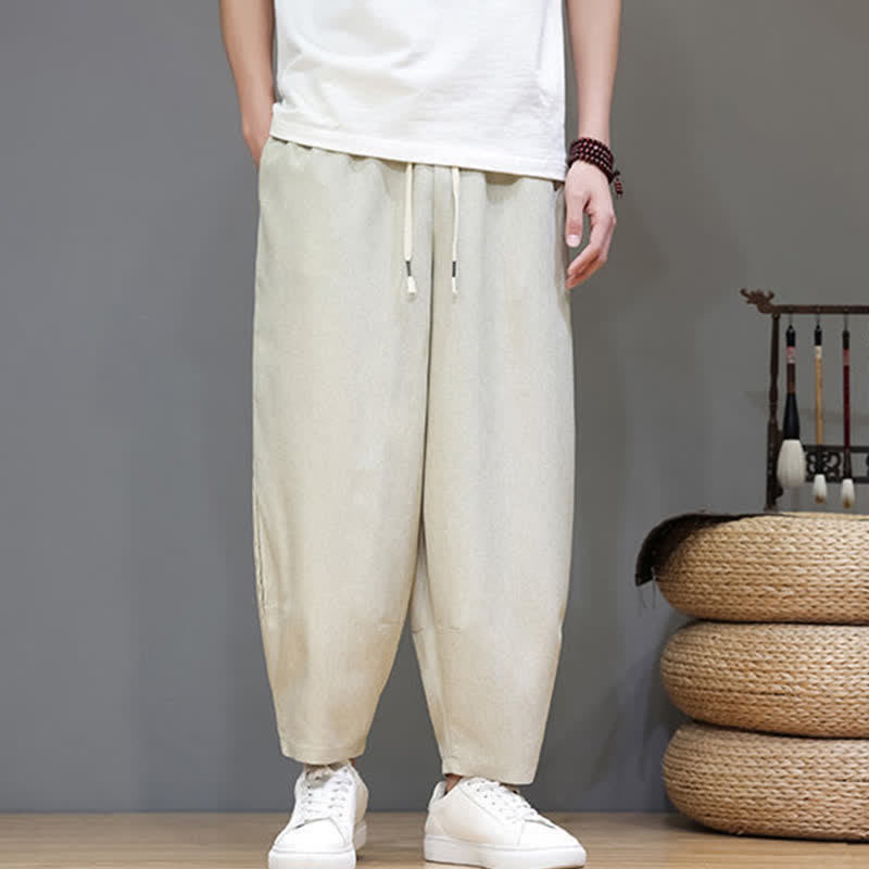 Nimara Ritual Summer Casual Minimalist Drawstring Solid Cropped Pants Men's Tapered Pants With Pockets