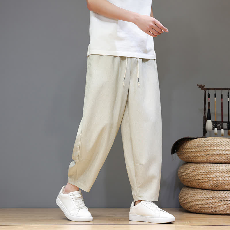 Nimara Ritual Summer Casual Minimalist Drawstring Solid Cropped Pants Men's Tapered Pants With Pockets