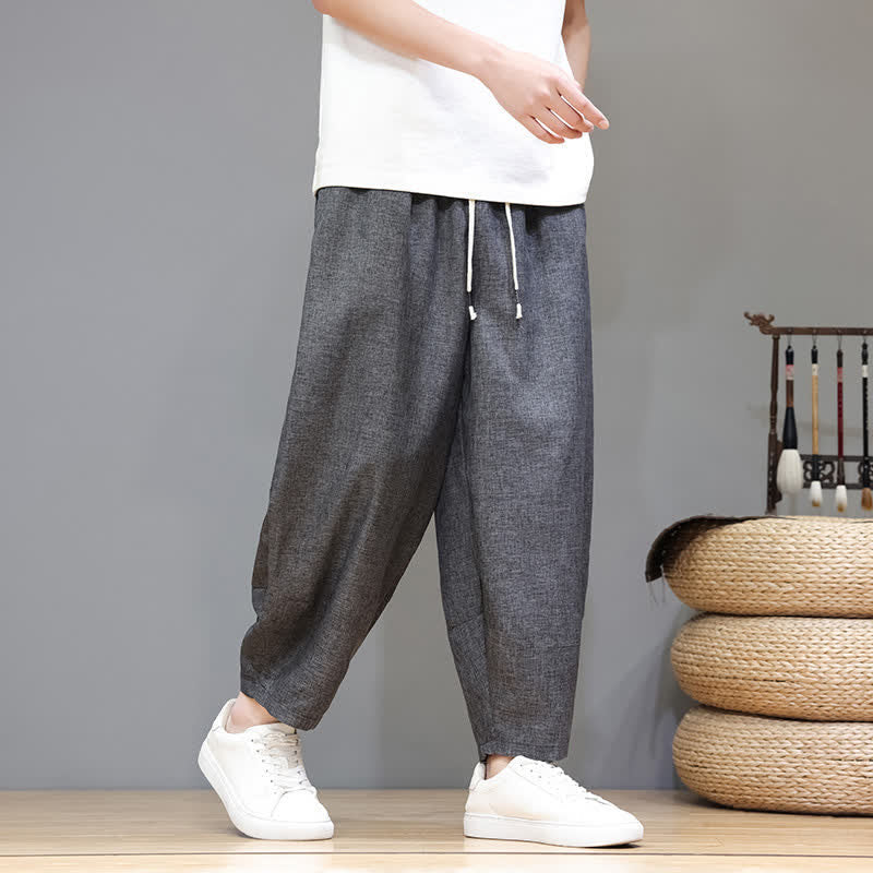Nimara Ritual Summer Casual Minimalist Drawstring Solid Cropped Pants Men's Tapered Pants With Pockets