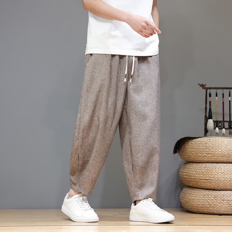 Nimara Ritual Summer Casual Minimalist Drawstring Solid Cropped Pants Men's Tapered Pants With Pockets